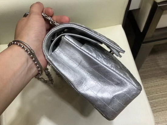 Chanel Classic Flap Bag Patent Metallic Crumpled Calfskin Silver Tone Metal