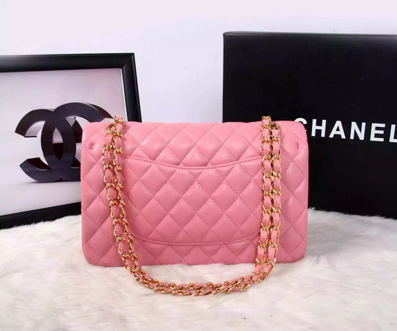 Chanel Classic Flap Bag Pink Lambskin Gold Chain for Sale