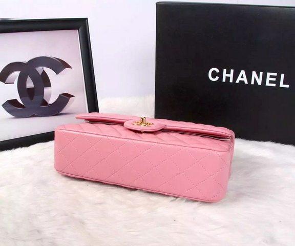 Chanel Classic Flap Bag Pink Lambskin Gold Chain for Sale