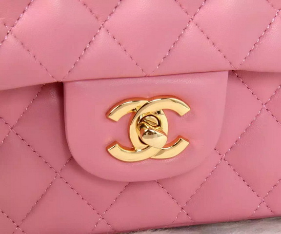 Chanel Classic Flap Bag Pink Lambskin Gold Chain for Sale