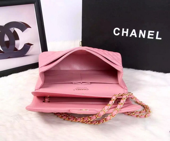 Chanel Classic Flap Bag Pink Lambskin Gold Chain for Sale