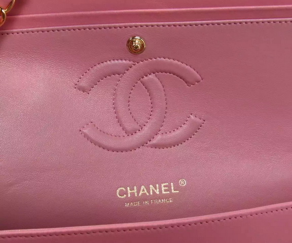 Chanel Classic Flap Bag Pink Lambskin Gold Chain for Sale