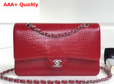 Chanel Classic Flap Bag Red Alligator Silver Hardware Replica