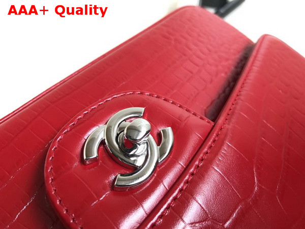 Chanel Classic Flap Bag Red Alligator Silver Hardware Replica