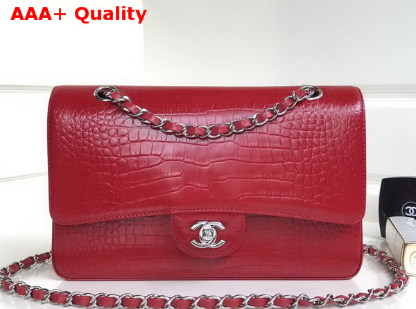 Chanel Classic Flap Bag Red Alligator Silver Hardware Replica