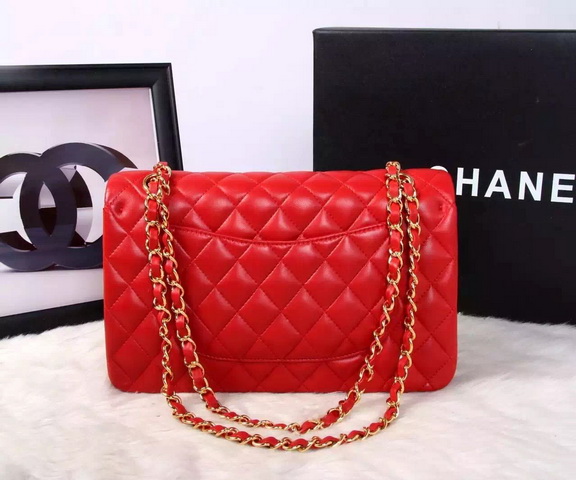 Chanel Classic Flap Bag Red Lambskin Gold Chain for Sale