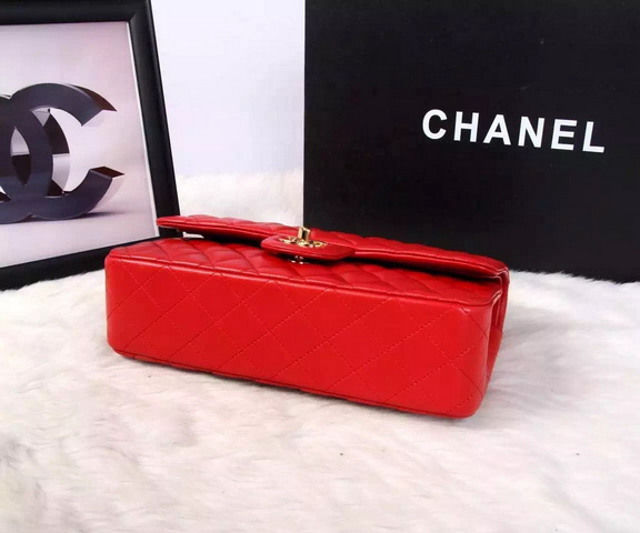 Chanel Classic Flap Bag Red Lambskin Gold Chain for Sale