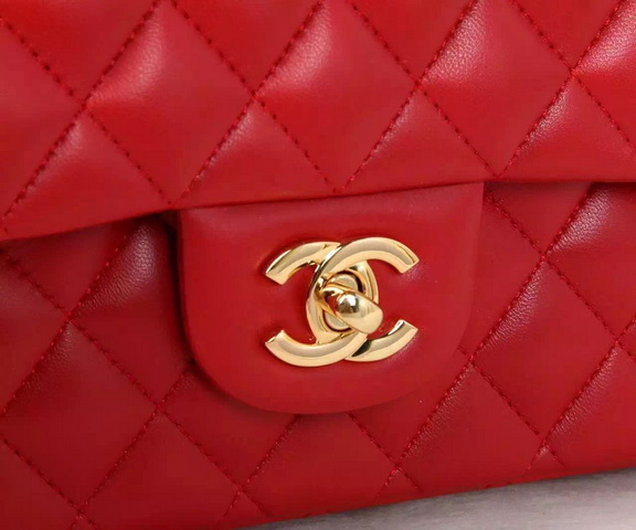 Chanel Classic Flap Bag Red Lambskin Gold Chain for Sale