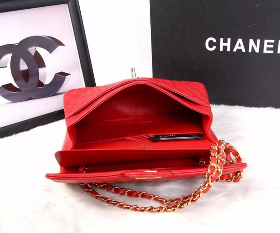 Chanel Classic Flap Bag Red Lambskin Gold Chain for Sale