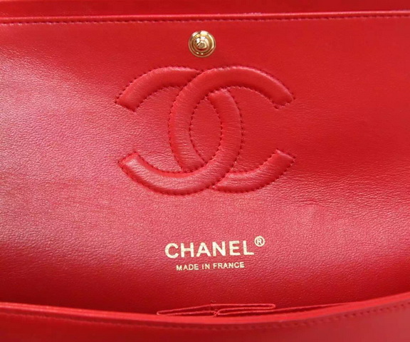 Chanel Classic Flap Bag Red Lambskin Gold Chain for Sale