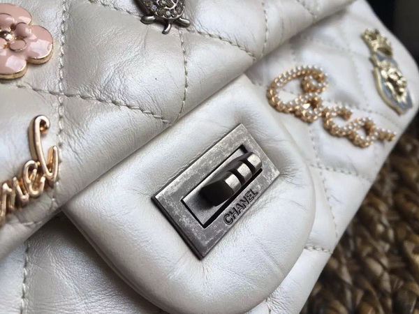 Chanel Classic Flap Bag White Aged Calfskin with Charms for Sale