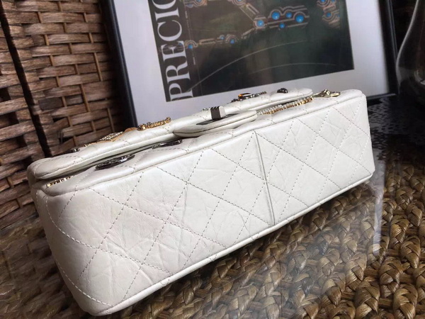 Chanel Classic Flap Bag White Aged Calfskin with Charms for Sale