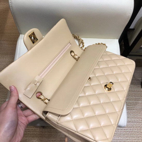 Chanel Classic Flap Bag in Apricot Lambskin with Gold Tone Metal Real Leather Lining