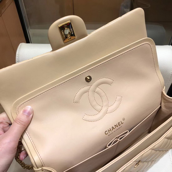 Chanel Classic Flap Bag in Apricot Lambskin with Gold Tone Metal Real Leather Lining