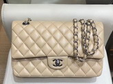 Chanel Classic Flap Bag in Apricot Lambskin with Silver Tone Metal Real Leather Lining