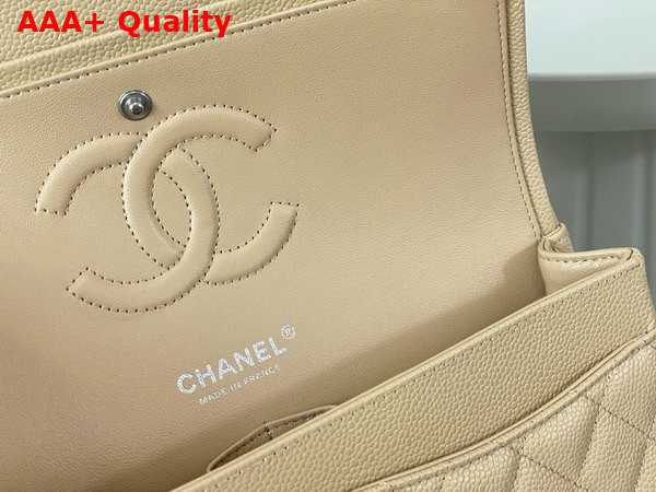 Chanel Classic Flap Bag in Beige Grained Calfskin Silver Tone Metal Replica