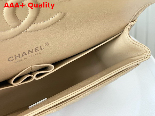 Chanel Classic Flap Bag in Beige Grained Calfskin Silver Tone Metal Replica