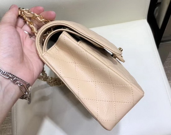 Chanel Classic Flap Bag in Beige Grained Calfskin with Gold Tone Metal