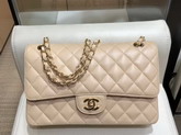 Chanel Classic Flap Bag in Beige Grained Calfskin with Gold Tone Metal