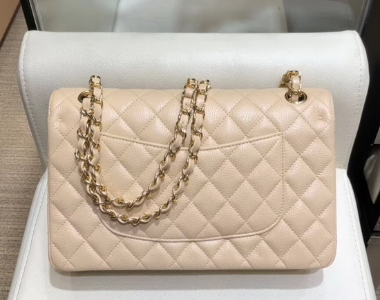 Chanel Classic Flap Bag in Beige Grained Calfskin with Gold Tone Metal