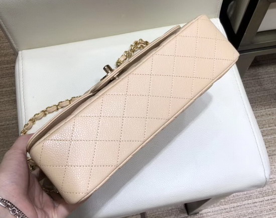 Chanel Classic Flap Bag in Beige Grained Calfskin with Gold Tone Metal