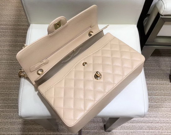 Chanel Classic Flap Bag in Beige Grained Calfskin with Gold Tone Metal