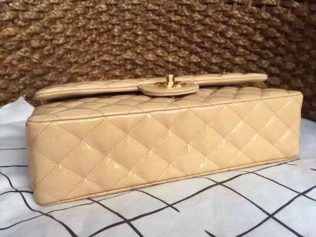 Chanel Classic Flap Bag in Beige Patent Leather Gold Chain for Sale