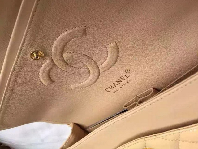 Chanel Classic Flap Bag in Beige Patent Leather Gold Chain for Sale