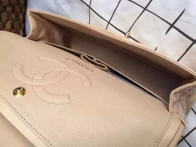 Chanel Classic Flap Bag in Beige Patent Leather Gold Chain for Sale