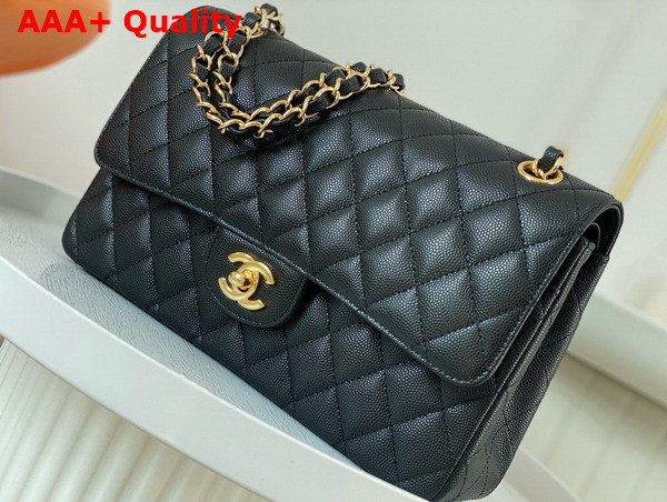 Chanel Classic Flap Bag in Black Grained Calfskin Gold Tone Metal Replica