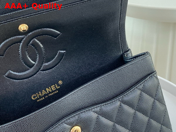 Chanel Classic Flap Bag in Black Grained Calfskin Gold Tone Metal Replica