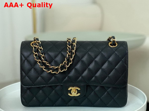 Chanel Classic Flap Bag in Black Grained Calfskin Gold Tone Metal Replica