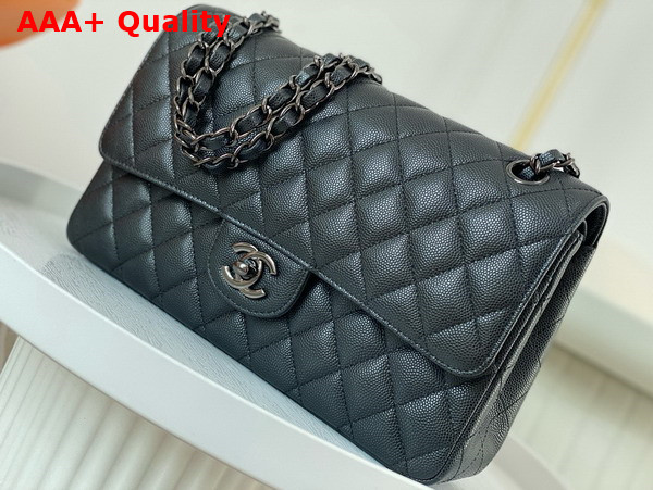 Chanel Classic Flap Bag in Black Grained Calfskin Ruthenium Finish Metal Replica