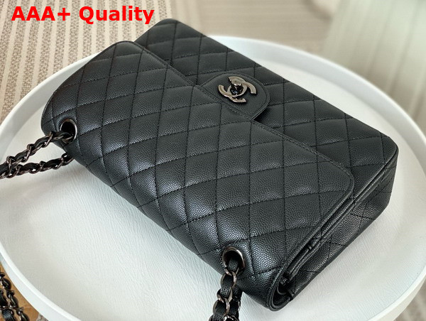 Chanel Classic Flap Bag in Black Grained Calfskin Ruthenium Finish Metal Replica