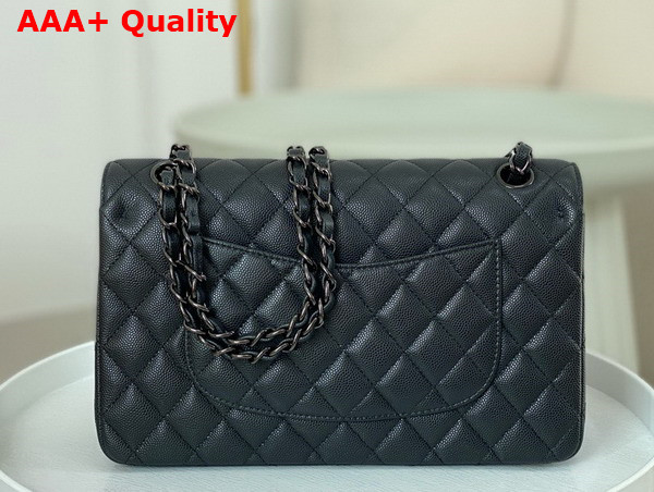 Chanel Classic Flap Bag in Black Grained Calfskin Ruthenium Finish Metal Replica