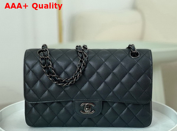 Chanel Classic Flap Bag in Black Grained Calfskin Ruthenium Finish Metal Replica