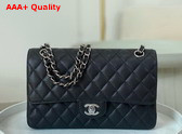 Chanel Classic Flap Bag in Black Grained Calfskin Silver Tone Metal Replica