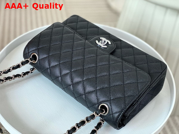 Chanel Classic Flap Bag in Black Grained Calfskin Silver Tone Metal Replica