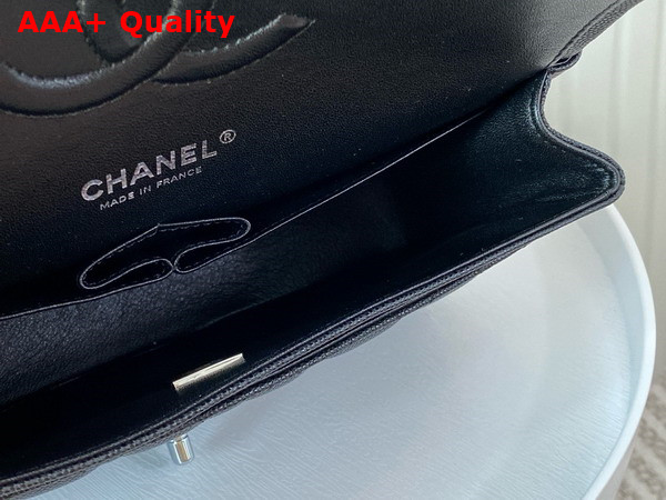 Chanel Classic Flap Bag in Black Grained Calfskin Silver Tone Metal Replica