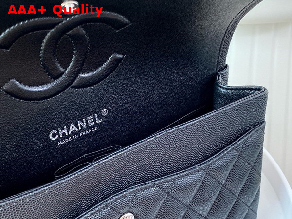 Chanel Classic Flap Bag in Black Grained Calfskin Silver Tone Metal Replica