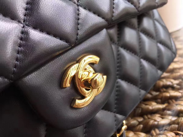 Chanel Classic Flap Bag in Black Lambskin with Gold Hardware For Sale