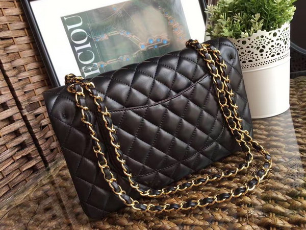 Chanel Classic Flap Bag in Black Lambskin with Gold Hardware For Sale