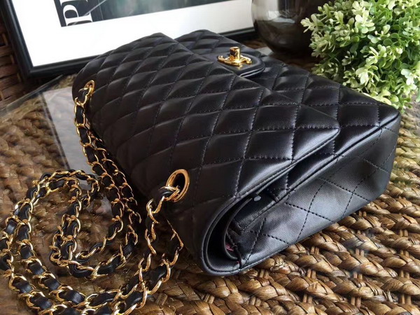 Chanel Classic Flap Bag in Black Lambskin with Gold Hardware For Sale