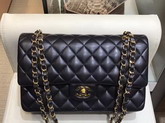 Chanel Classic Flap Bag in Black Lambskin with Gold Tone Metal Real Leather Lining