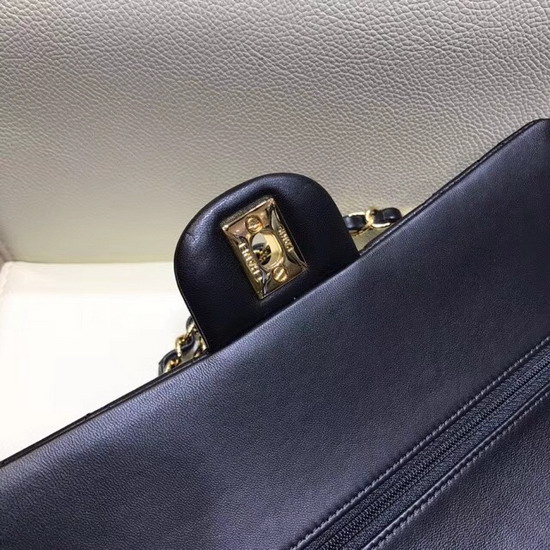 Chanel Classic Flap Bag in Black Lambskin with Gold Tone Metal Real Leather Lining