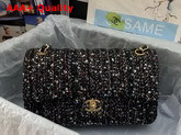 Chanel Classic Flap Bag in Black Tweed and Sequins Replica