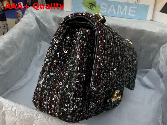 Chanel Classic Flap Bag in Black Tweed and Sequins Replica