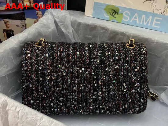 Chanel Classic Flap Bag in Black Tweed and Sequins Replica