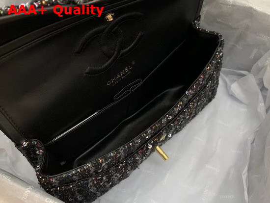 Chanel Classic Flap Bag in Black Tweed and Sequins Replica