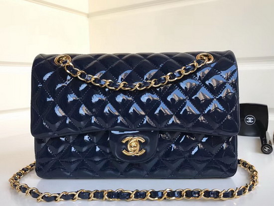 Chanel Classic Flap Bag in Blue Patent Leather